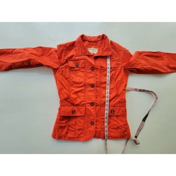 Eddie Bauer Womens Small Orange Cotton Lightweight Utility Jacket Military Coat - Picture 2 of 9